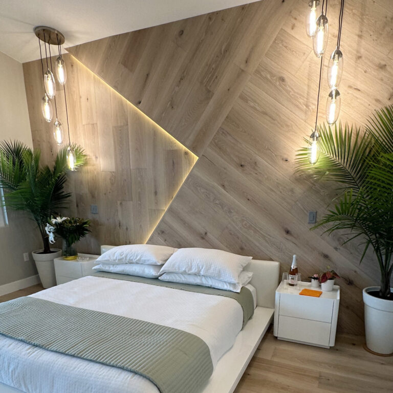 A bedroom renovation often includes new floors and sometimes it can even include new floors on the walls!